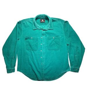High Sierra Vintage Corduroy Shirt XL Green Teal Button Cotton Distressed Grunge